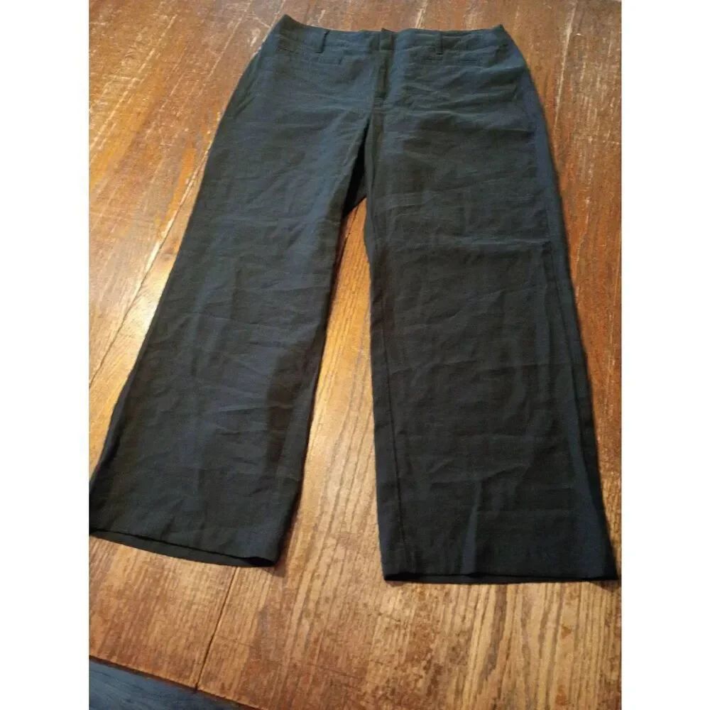 Size 4 Loft Outlet Blue Slim Wide Leg Cropped Pants w Belt Loops Casual Trousers
